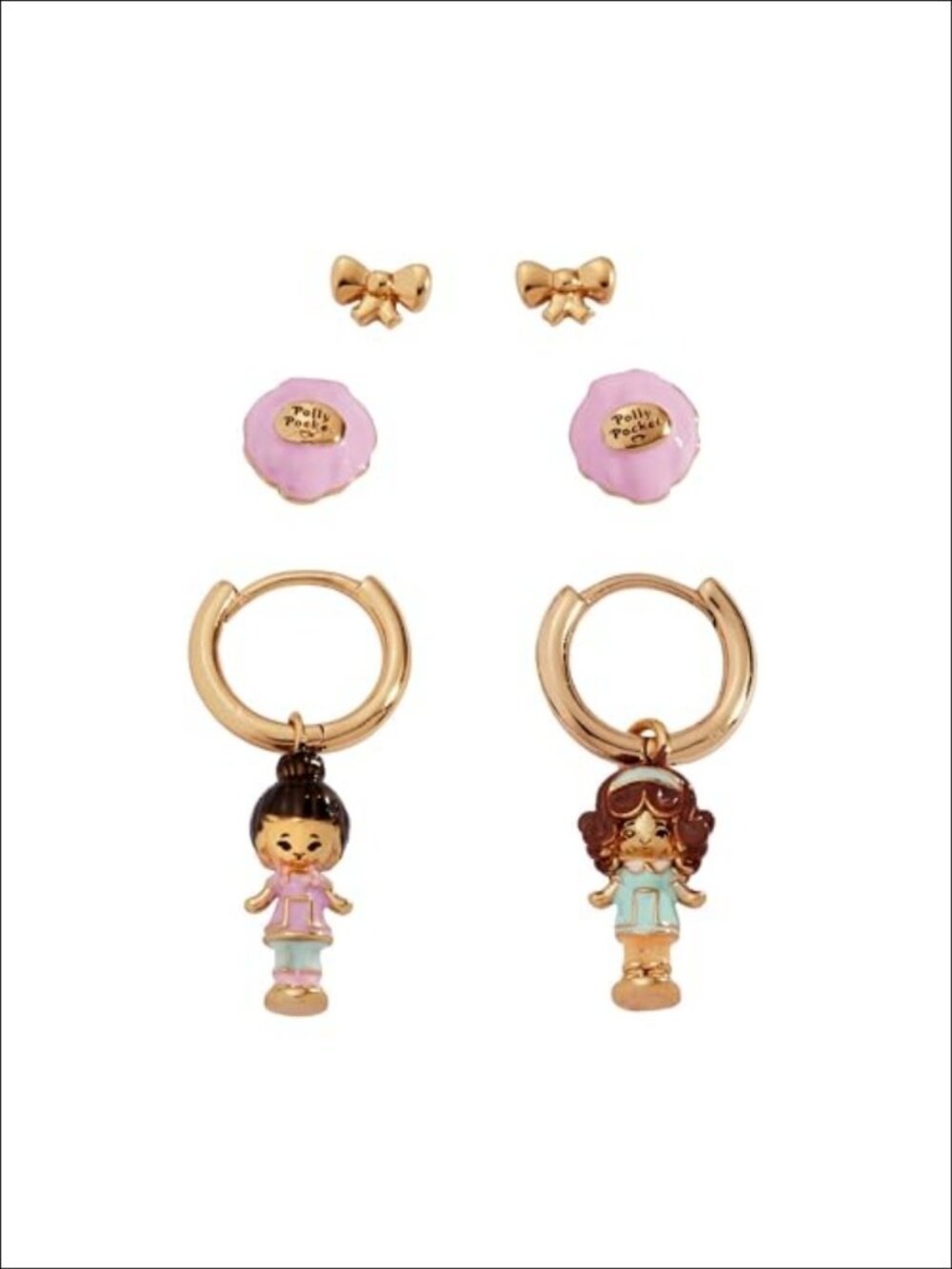 Gold Plated Enamel Charm Earrings with Interchangeable Doll Hoops Adjustable Fit